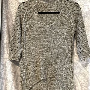 Green and white stitch v- neck sweater